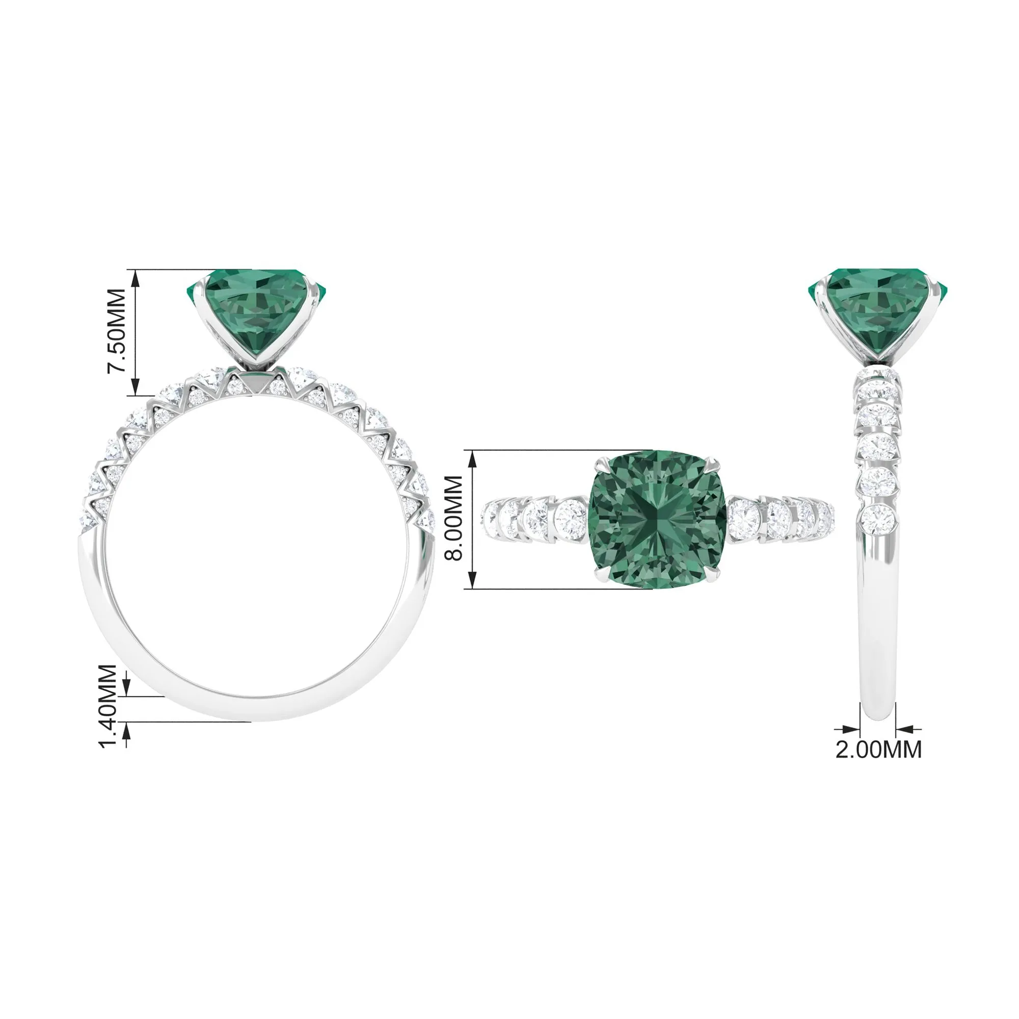 Cushion Cut Created Green Sapphire Engagement Ring with Moissanite