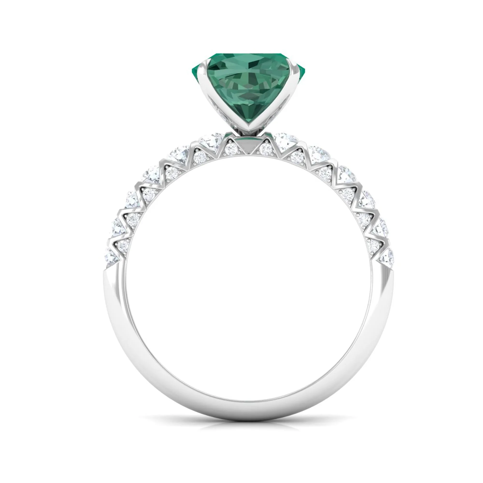 Cushion Cut Created Green Sapphire Engagement Ring with Moissanite