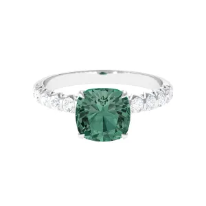 Cushion Cut Created Green Sapphire Engagement Ring with Moissanite