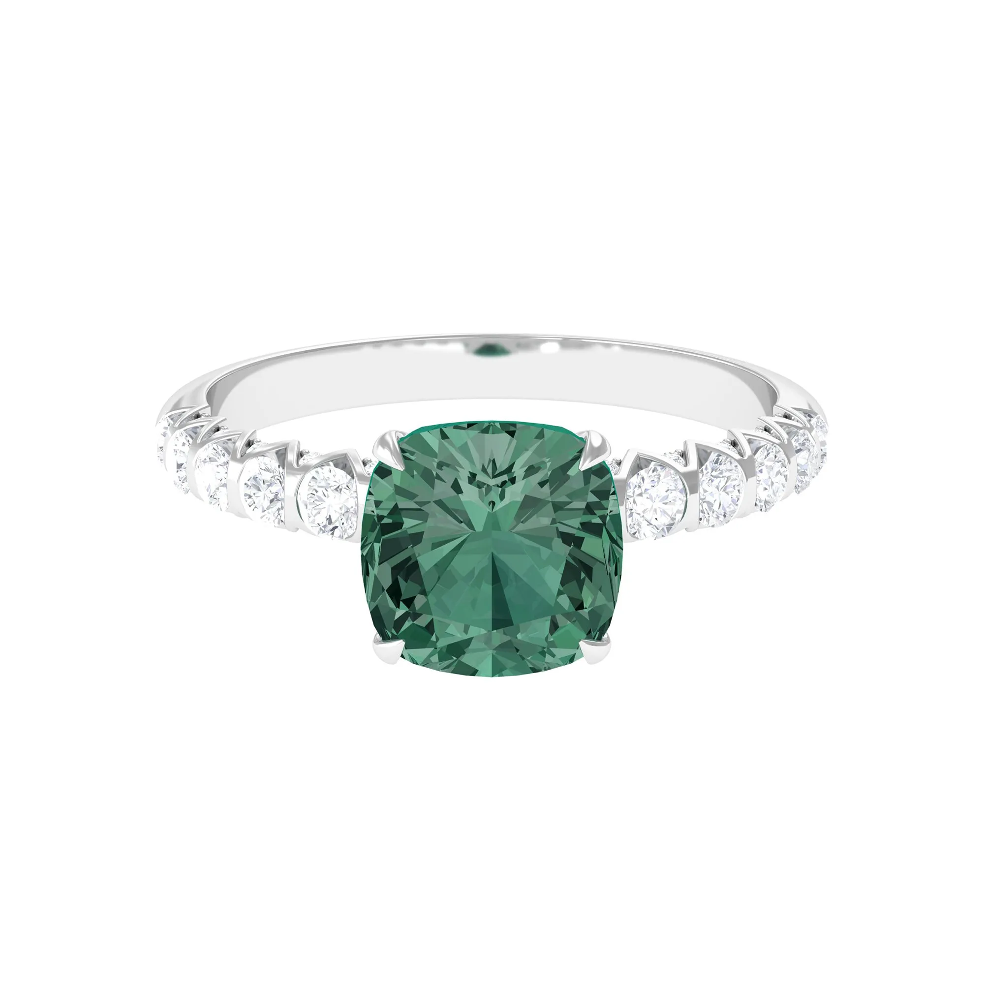 Cushion Cut Created Green Sapphire Engagement Ring with Moissanite