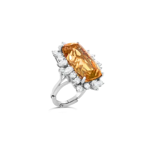 Cushion cut Imperial Topaz & Diamond Ring