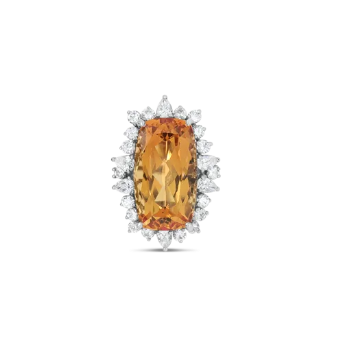 Cushion cut Imperial Topaz & Diamond Ring