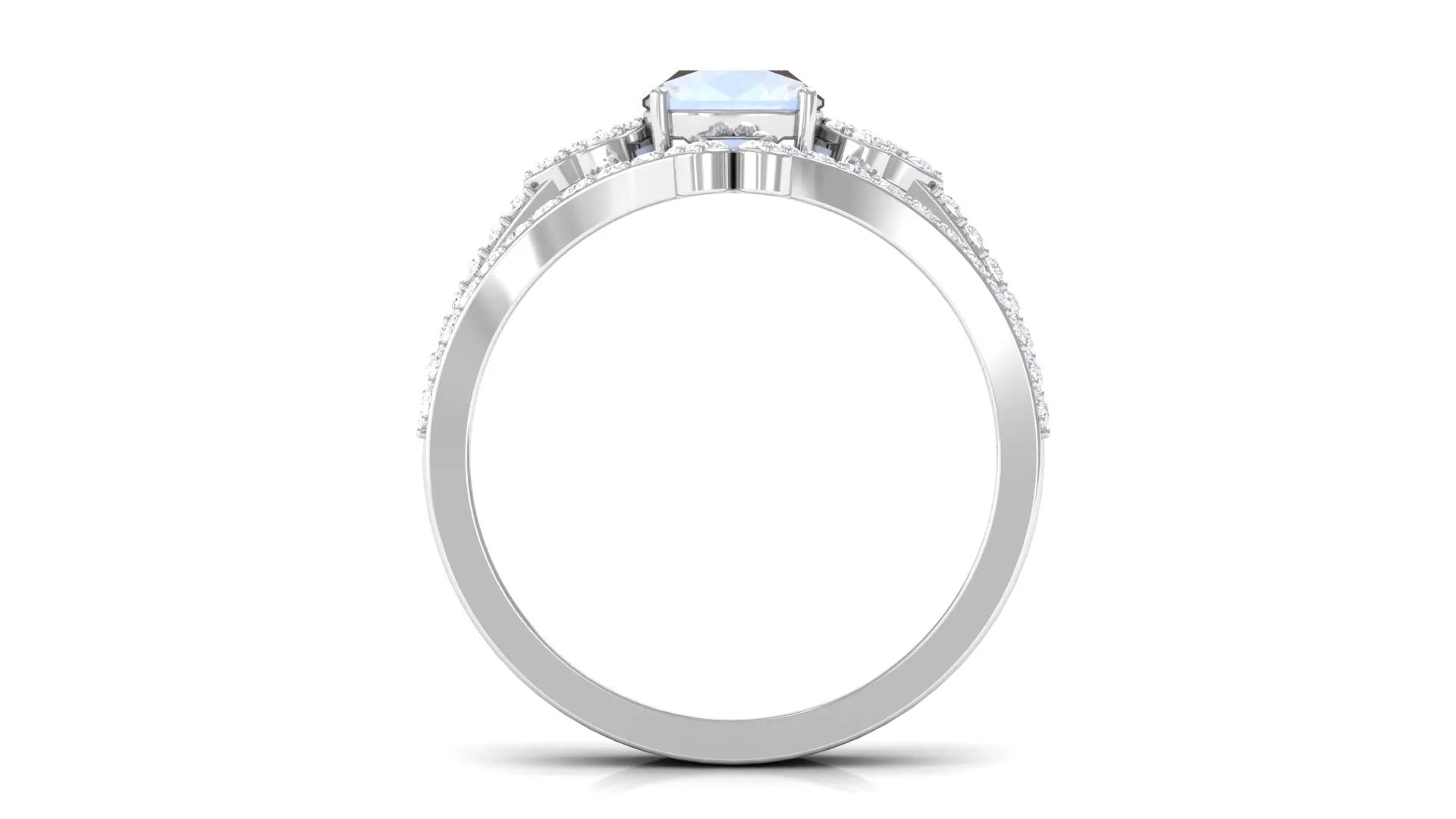 Cushion Cut Moonstone and Diamond Bridal Ring Set