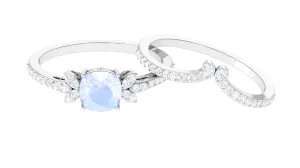 Cushion Cut Moonstone and Diamond Bridal Ring Set