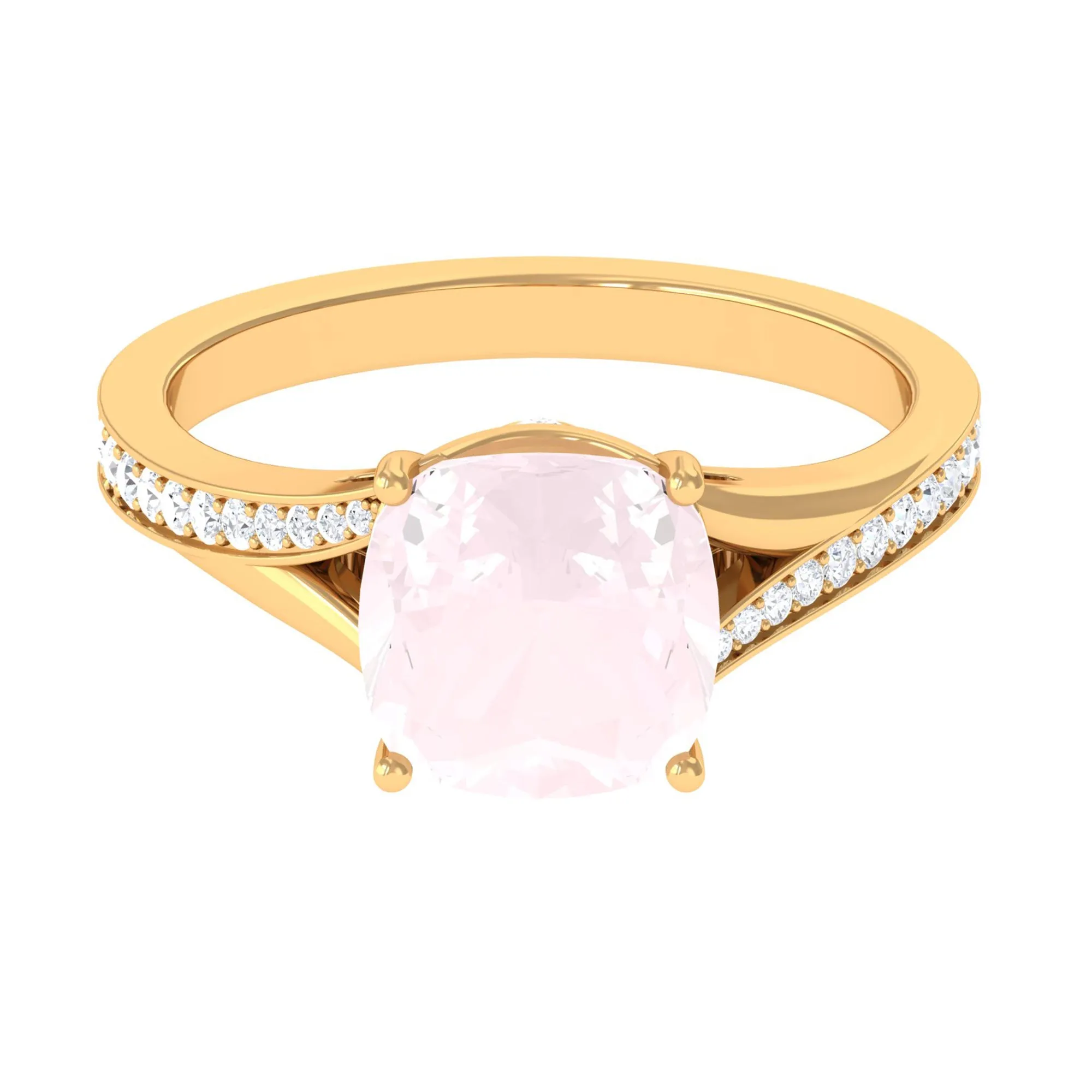 Cushion Cut Rose Quartz and Diamond Engagement Ring with Split Shank