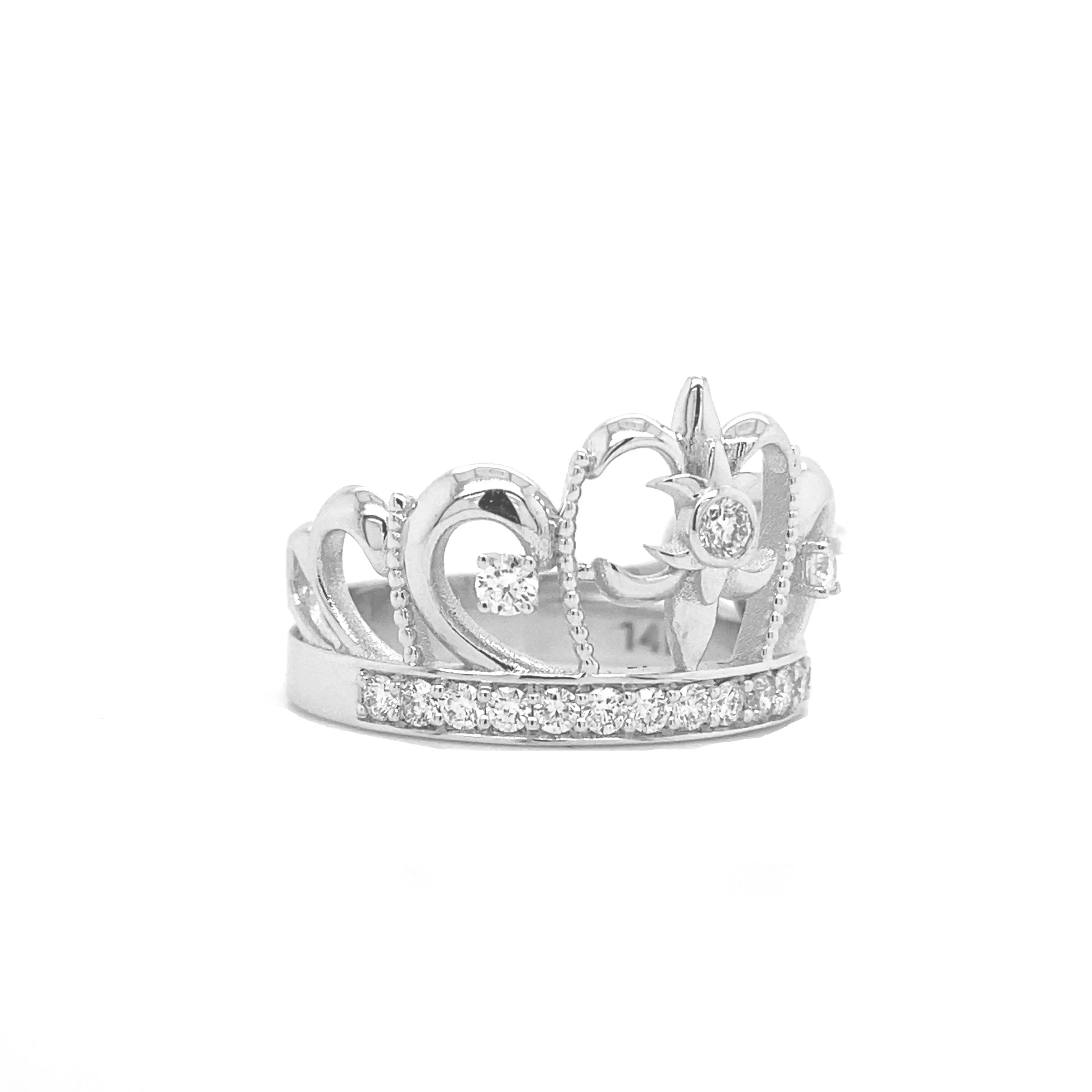 Diamond Crown Ring White Gold R031