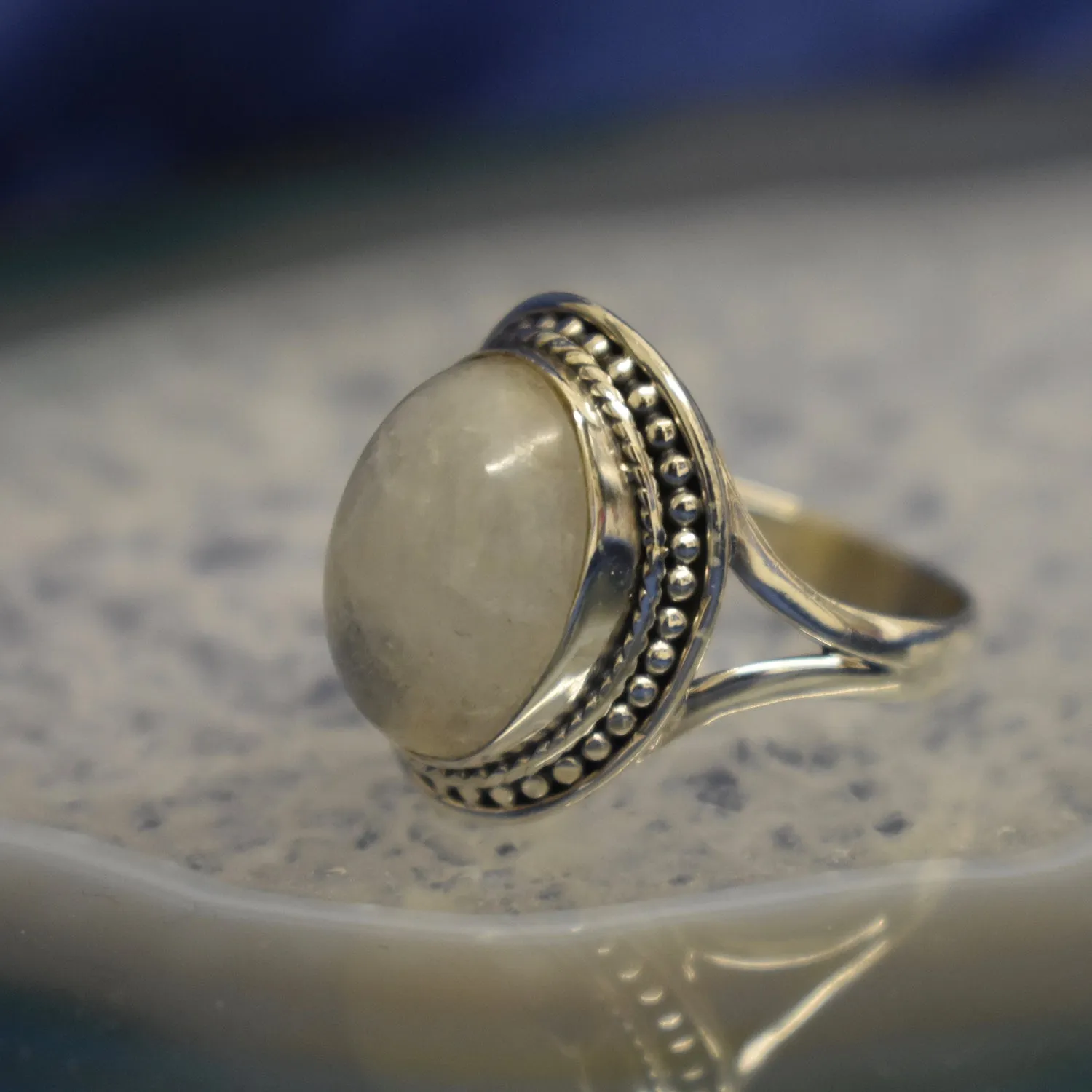 Dotted Moonstone Ring (925) Sterling Silver