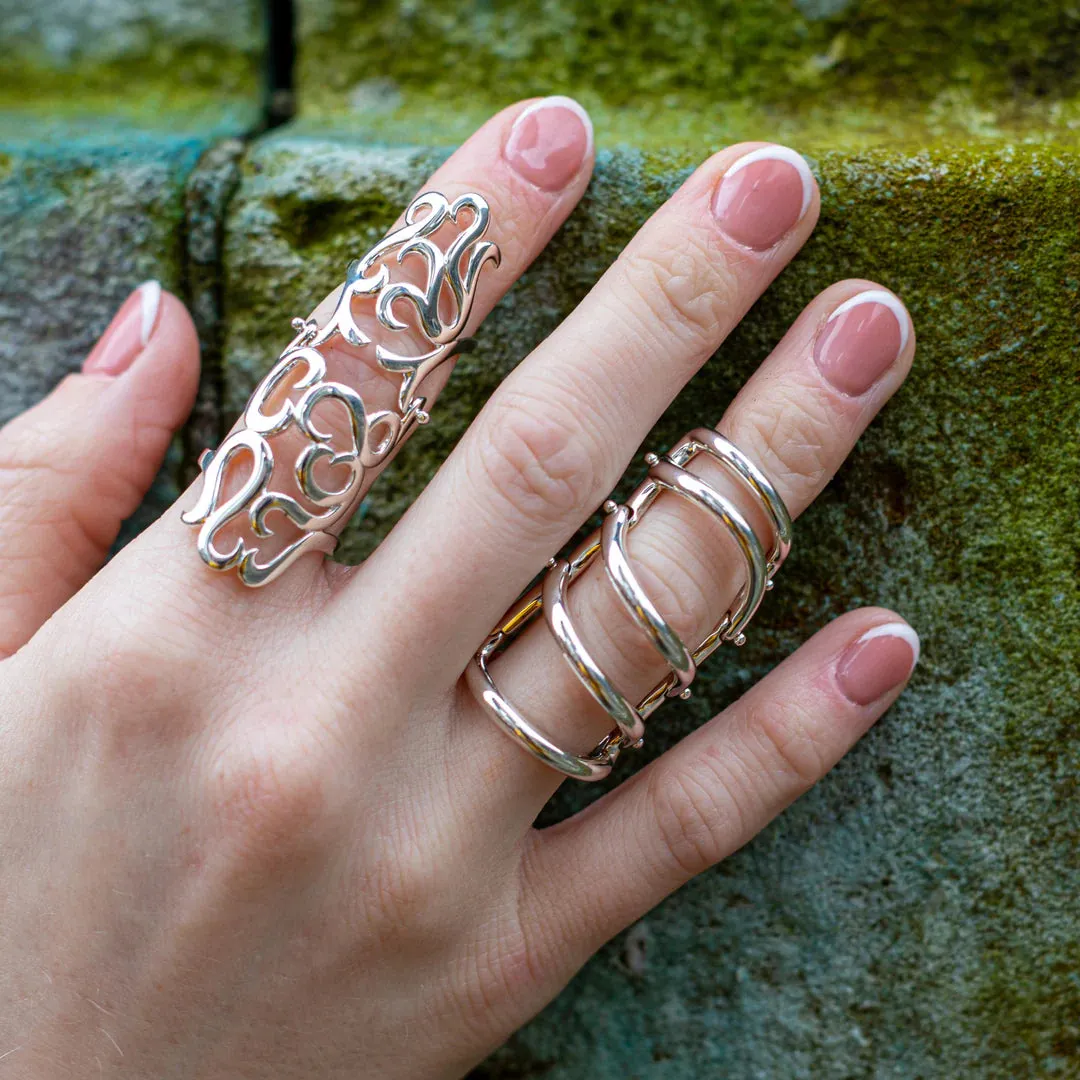 Drop Armour ring in silver by Lucy Quartermaine