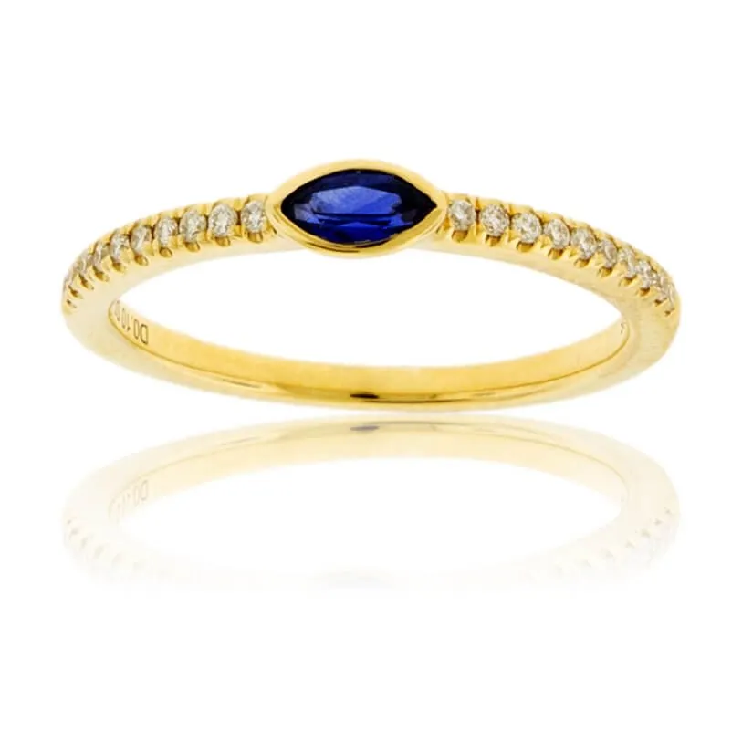 East-West Blue Sapphire & Diamond Lined Band