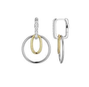 ELLE Two Tone "Circadia" Geometric CZ Dangle Earrings (SI5077)