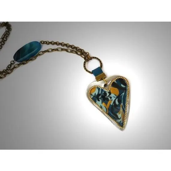 Enamel Heart Necklace With Pearls