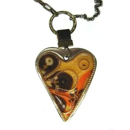 Enamel Heart Necklace With Pearls