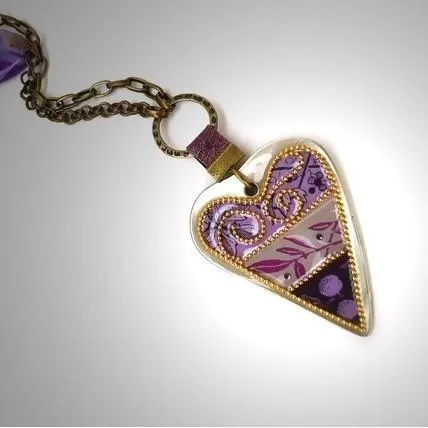 Enamel Heart Necklace With Pearls