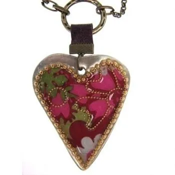 Enamel Heart Necklace With Pearls