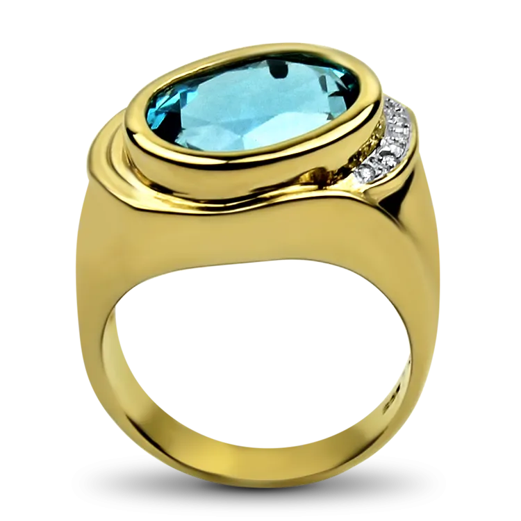 Estate 14K Yellow Gold Topaz & Diamond Ring