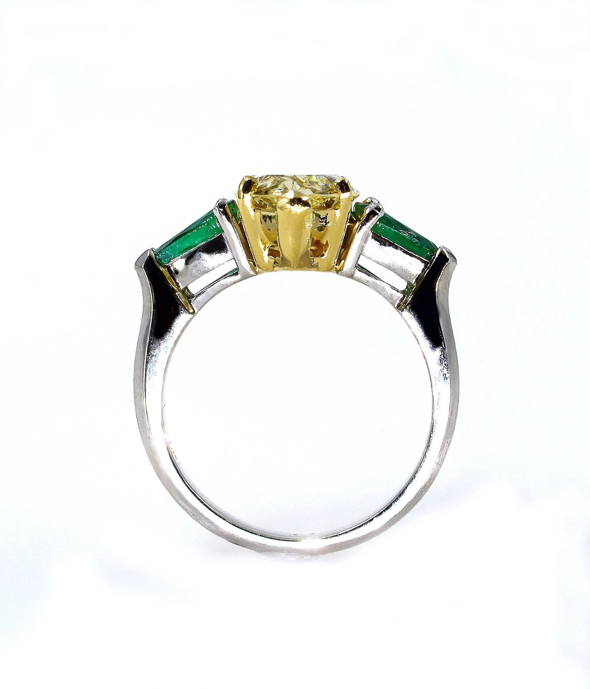 Estate “Canary” 4.86ctw Natural Fancy YELLOW Marquise Diamond & Green Emerald Ring