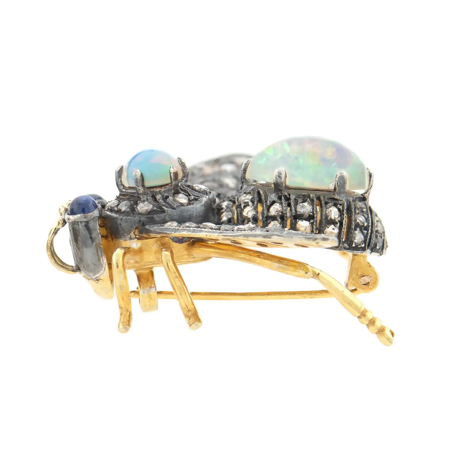 Estate Silver Gilt Opal   Diamond Fly Pin