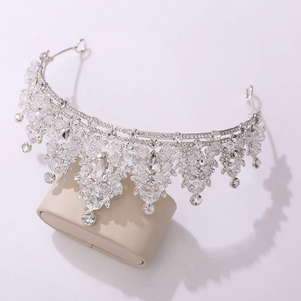 European and American wedding birthday headband hand-beaded baroque multi-color crystal leaf bridal crown