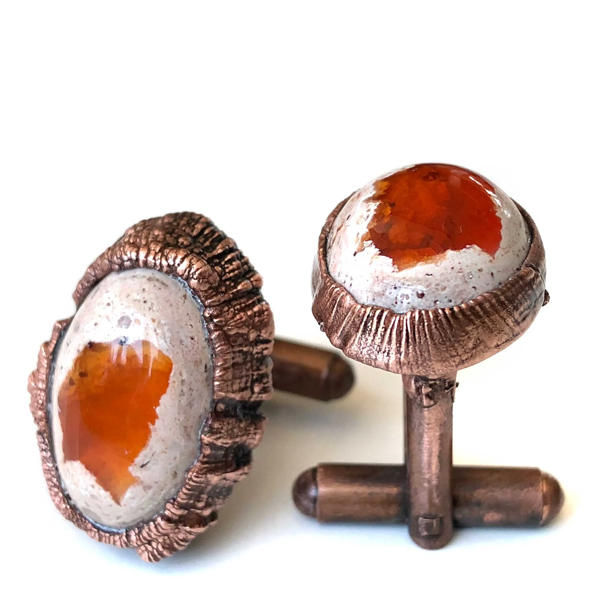 Fire Opal Cufflinks, electroformed gemstone cuff links