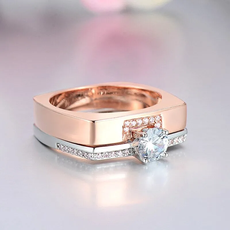 Geometric Fashion Stackable Knuckle Band Zircon Engagement Rings Set