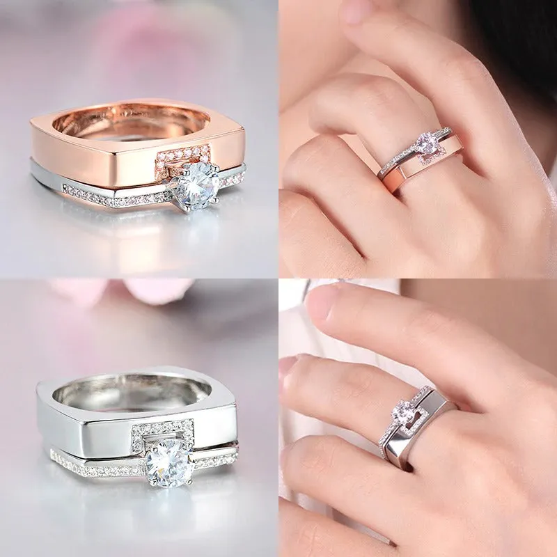 Geometric Fashion Stackable Knuckle Band Zircon Engagement Rings Set