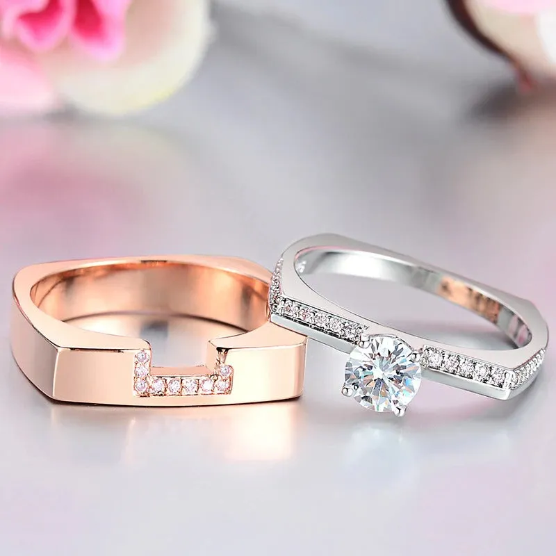 Geometric Fashion Stackable Knuckle Band Zircon Engagement Rings Set