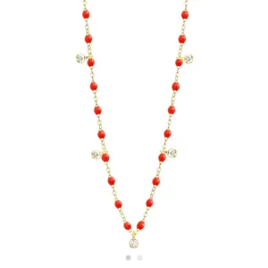 Gigi Supreme Classic 5 Diamond Necklace, Coral, Yellow Gold, 17.7"