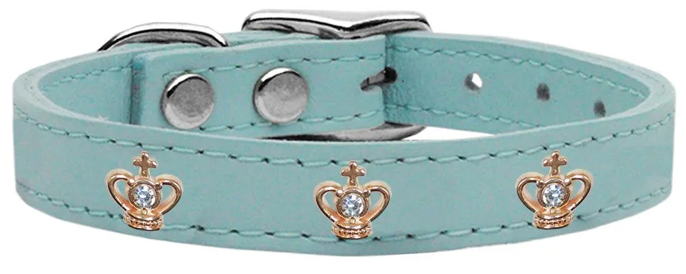 Gold Crown Widget Genuine Leather Dog Collar Baby Blue 12