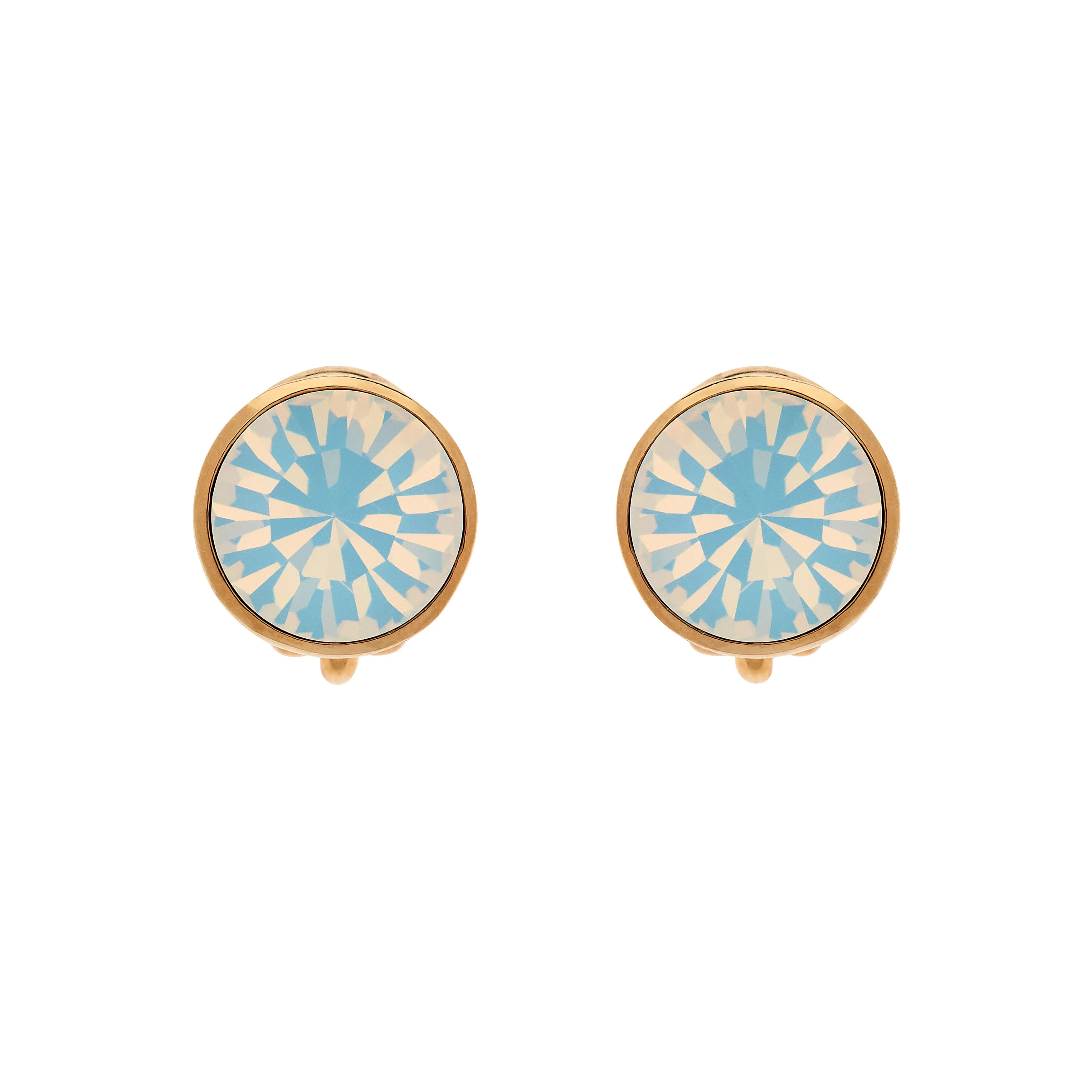 Gold Opal Crystal Clip Earrings