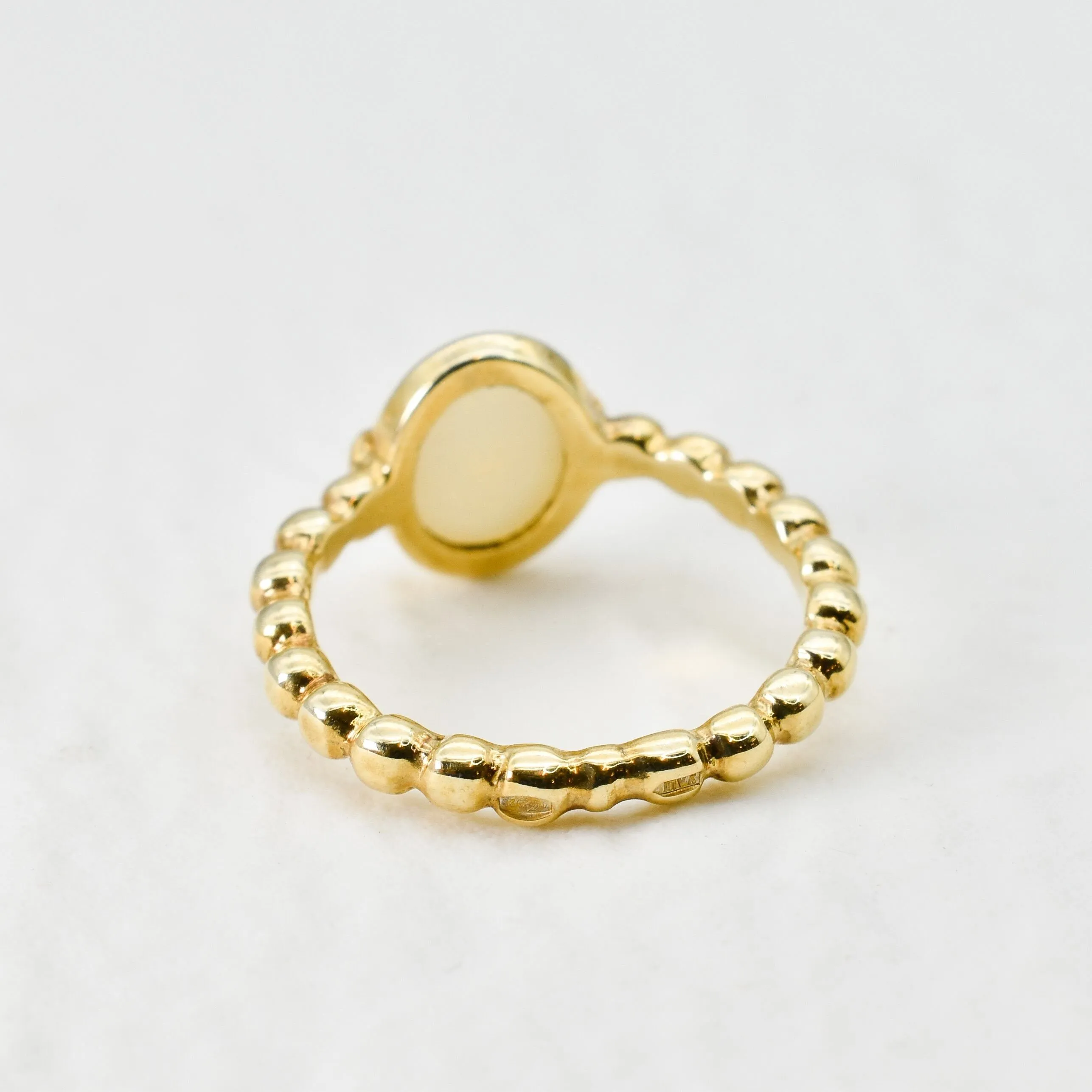 Gold Opal Ring - White Oval Ring - Vintage Bezel Ring