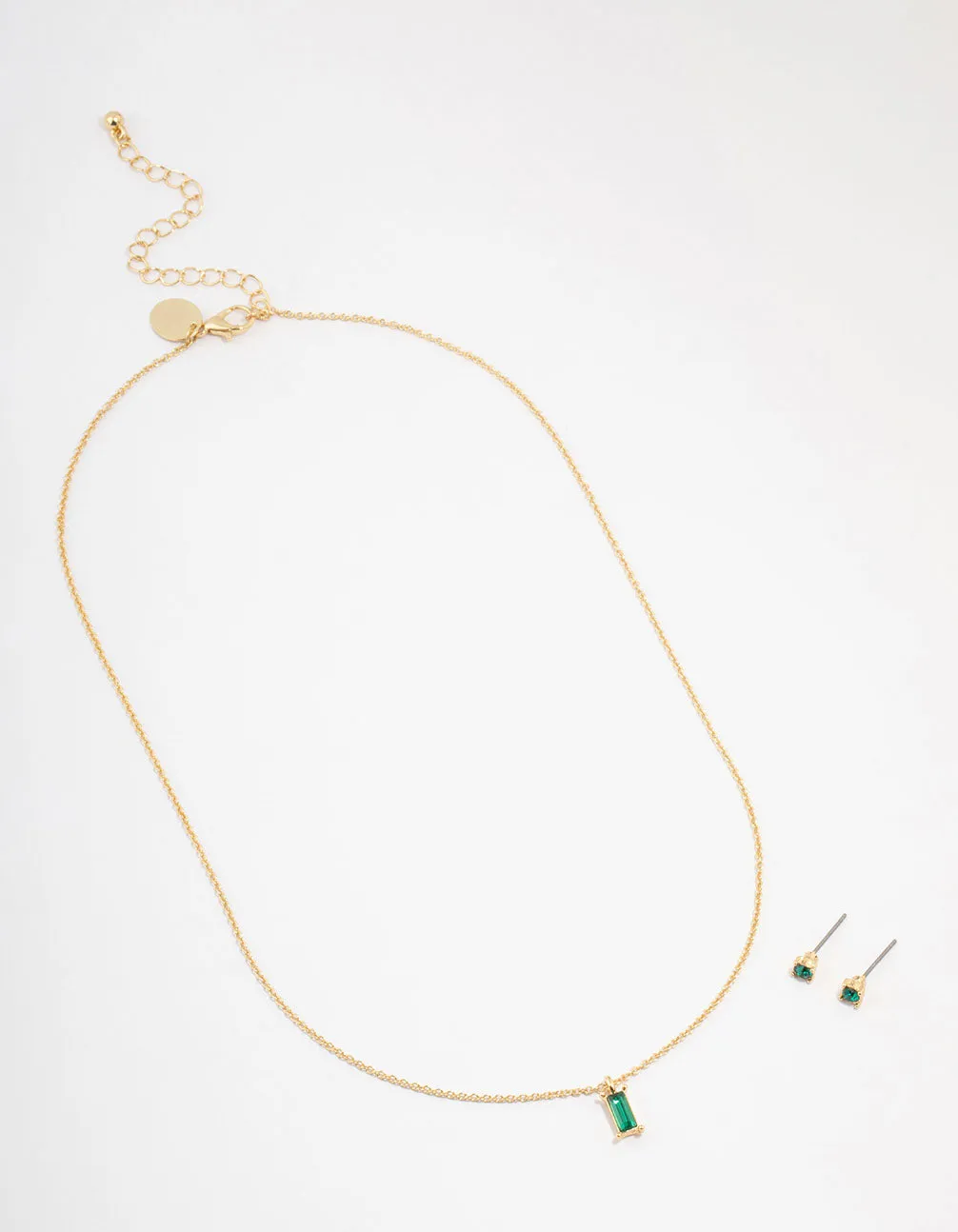 Gold Plated Emerald Baguette Jewellery Set