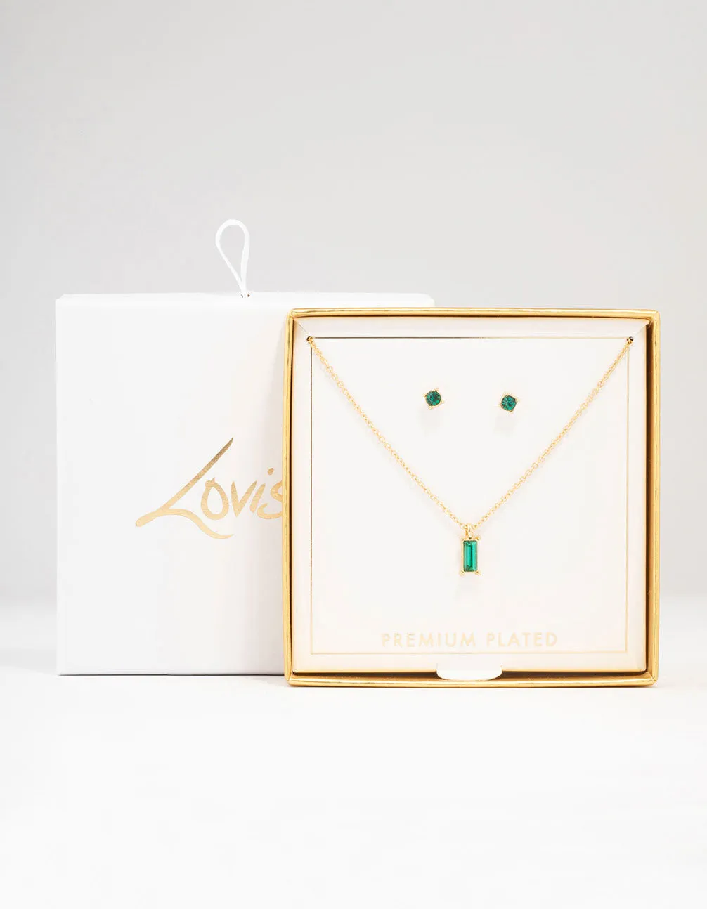 Gold Plated Emerald Baguette Jewellery Set