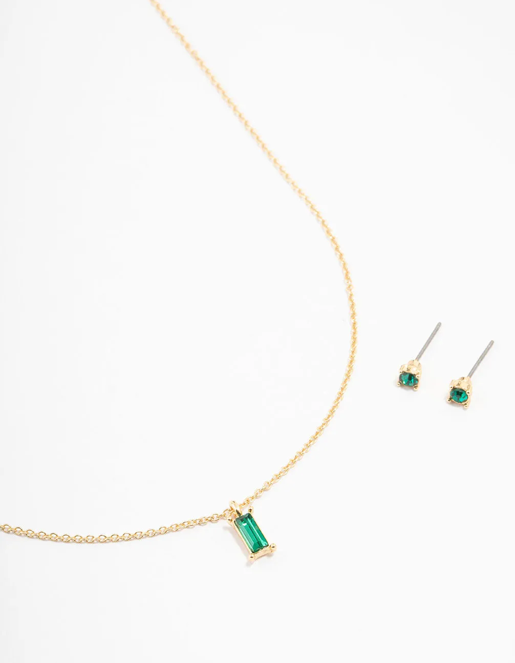 Gold Plated Emerald Baguette Jewellery Set