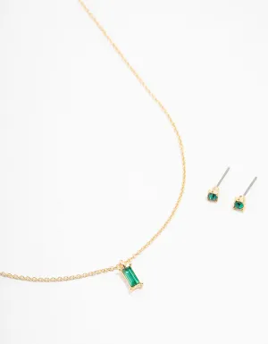 Gold Plated Emerald Baguette Jewellery Set