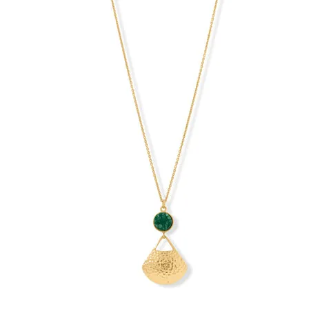 Gold Plated Green Druzy and Fan Necklace