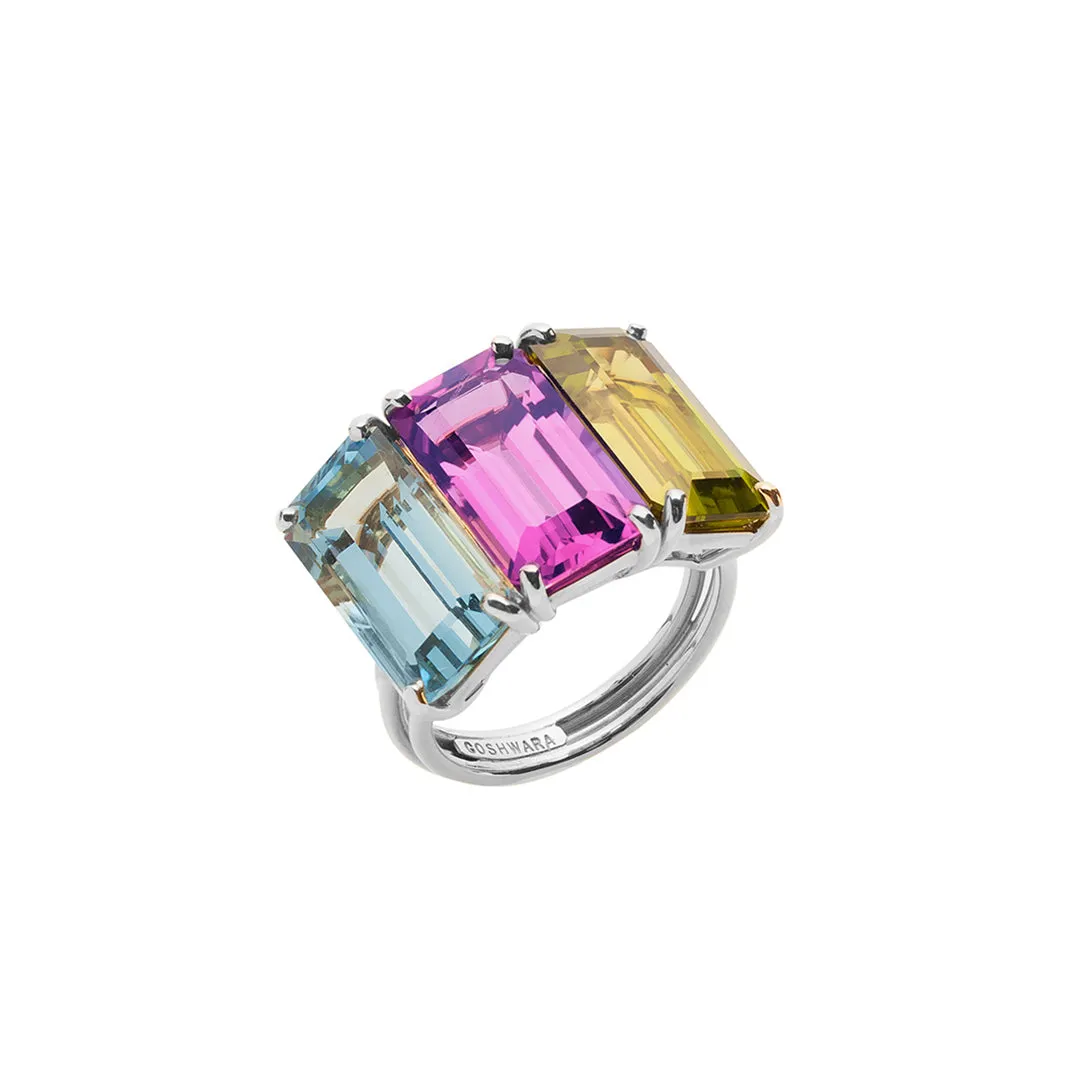 Goshwara Gossip Three Color Stone Emerald Cut Ring JR0081-BTAMPS-W