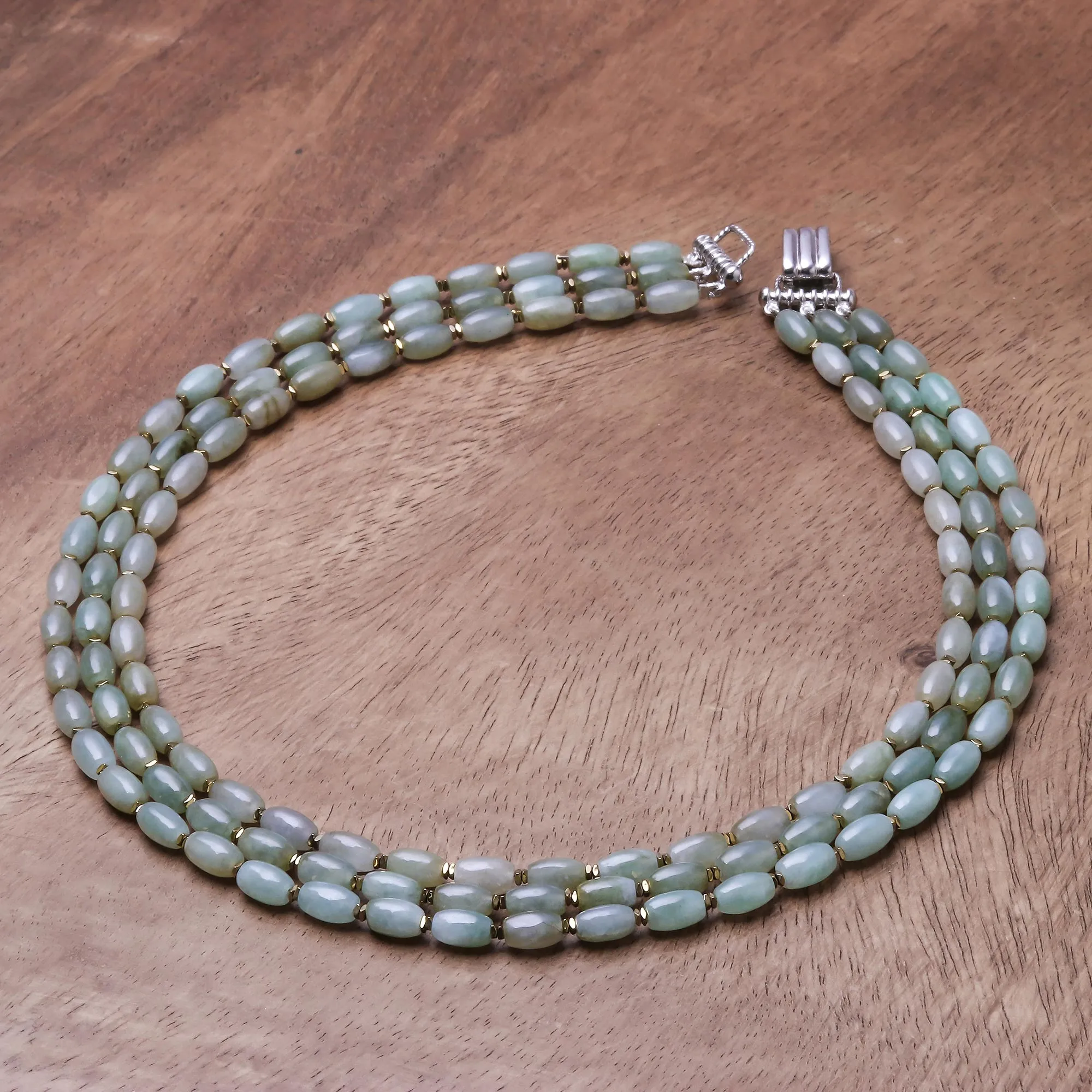 Graceful Palace Jade and Hematite Beaded Strand Necklace from Thailand