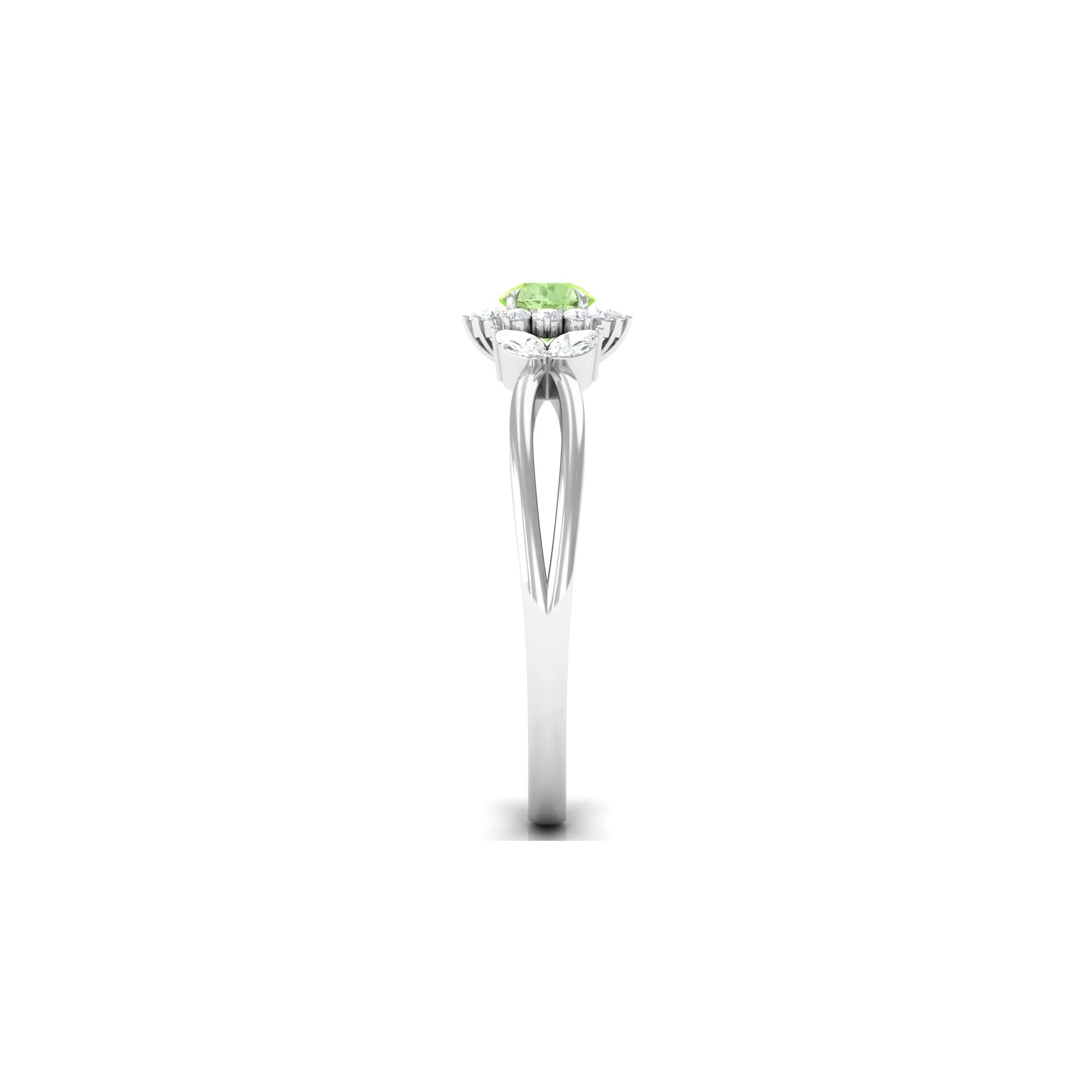 Green Sapphire and Diamond Flower Engagement Ring with Split Shank