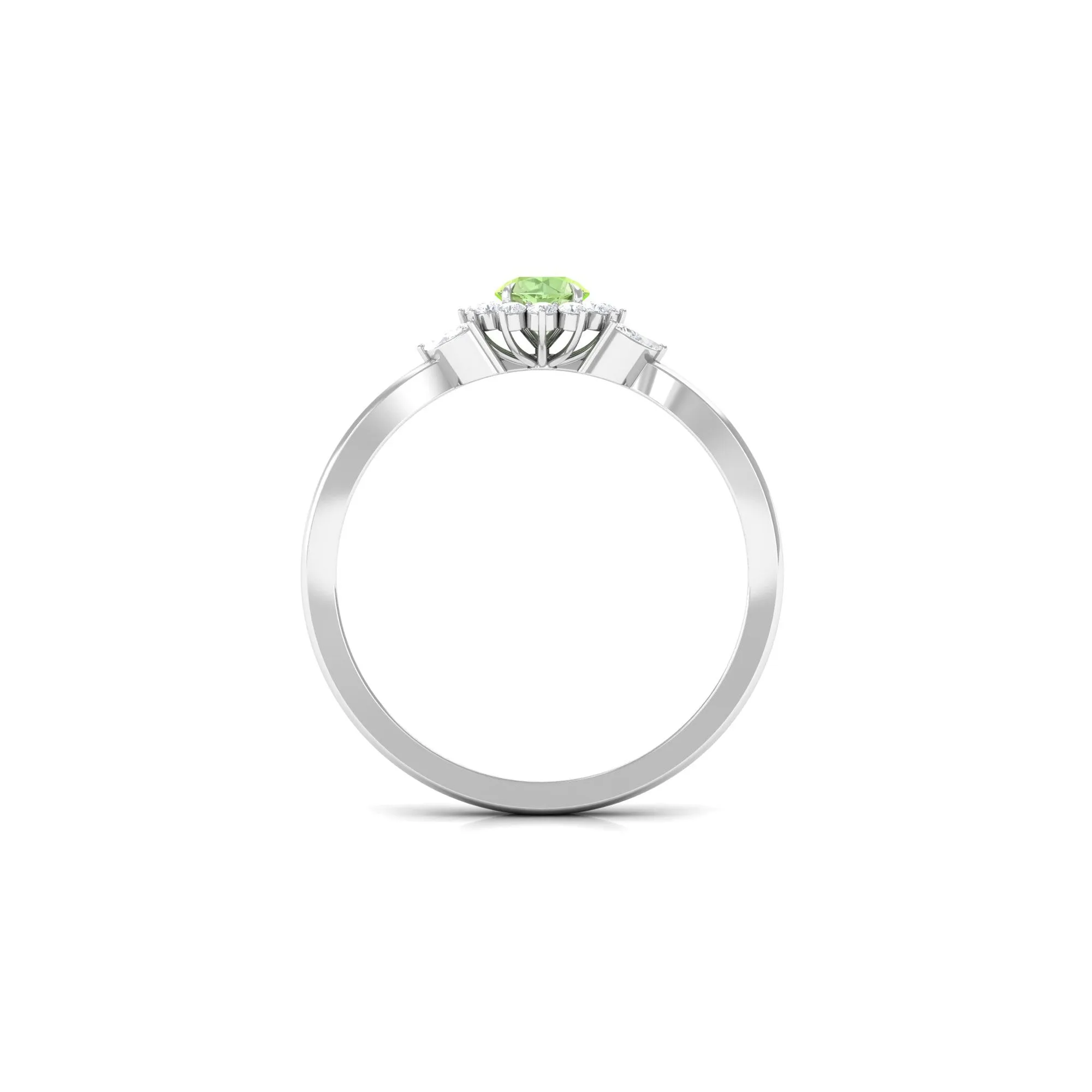 Green Sapphire and Diamond Flower Engagement Ring with Split Shank