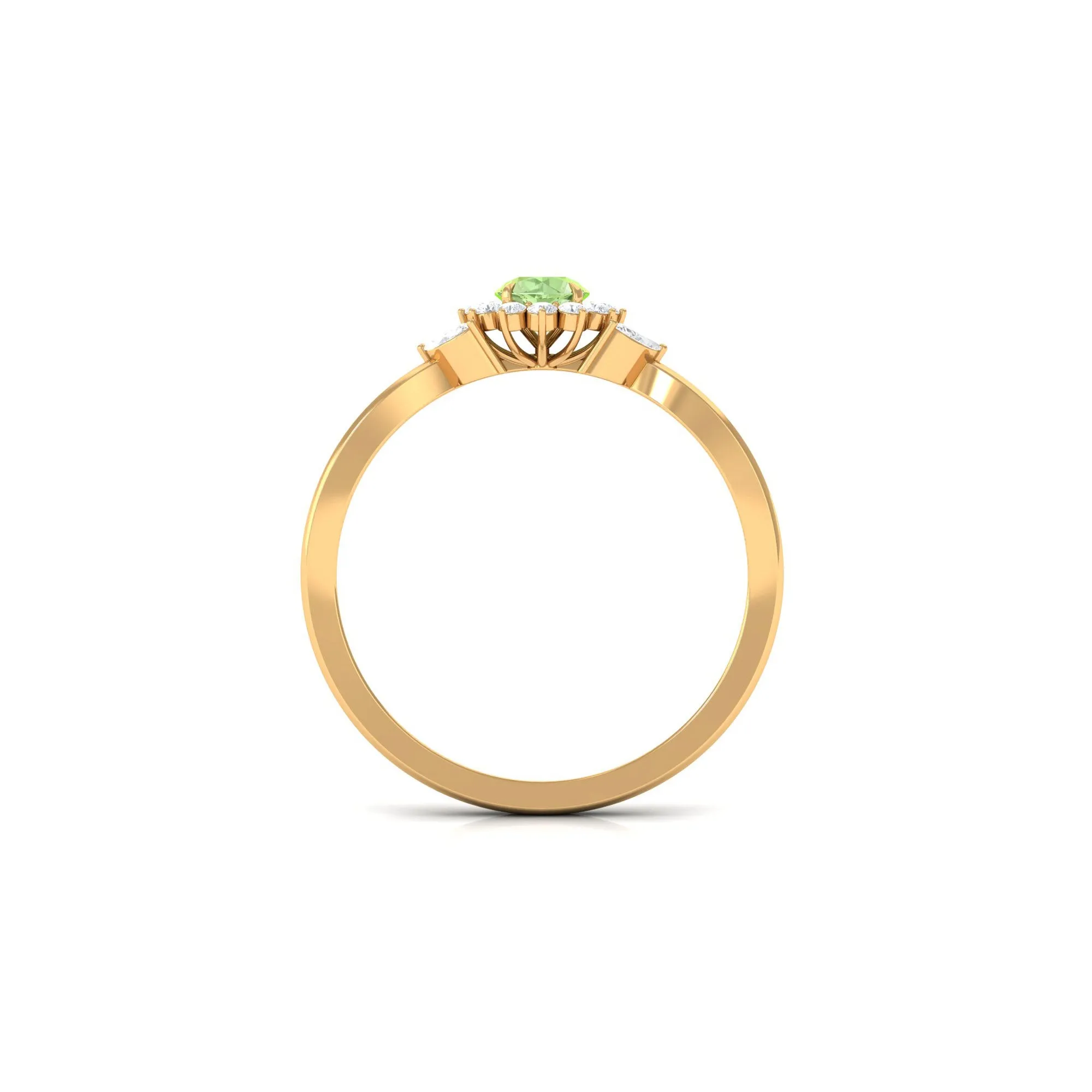 Green Sapphire and Diamond Flower Engagement Ring with Split Shank