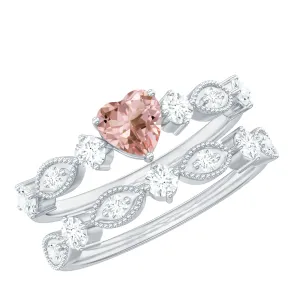 Heart Shape Morganite Stackable Ring Set with Diamond