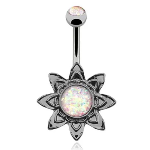 Hematite Solar Deity Opal Belly Ring