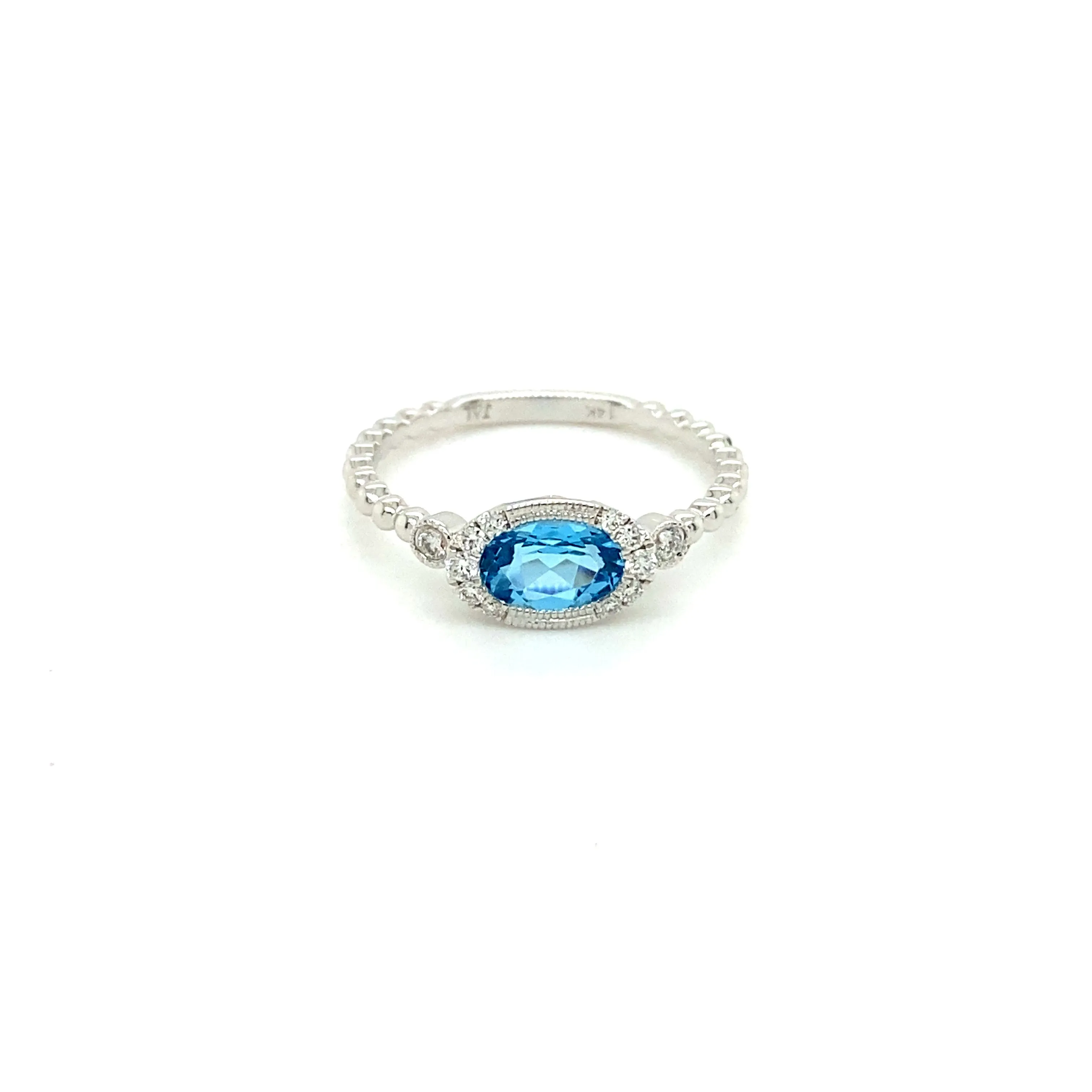 Horizontal Oval Blue Topaz Ring