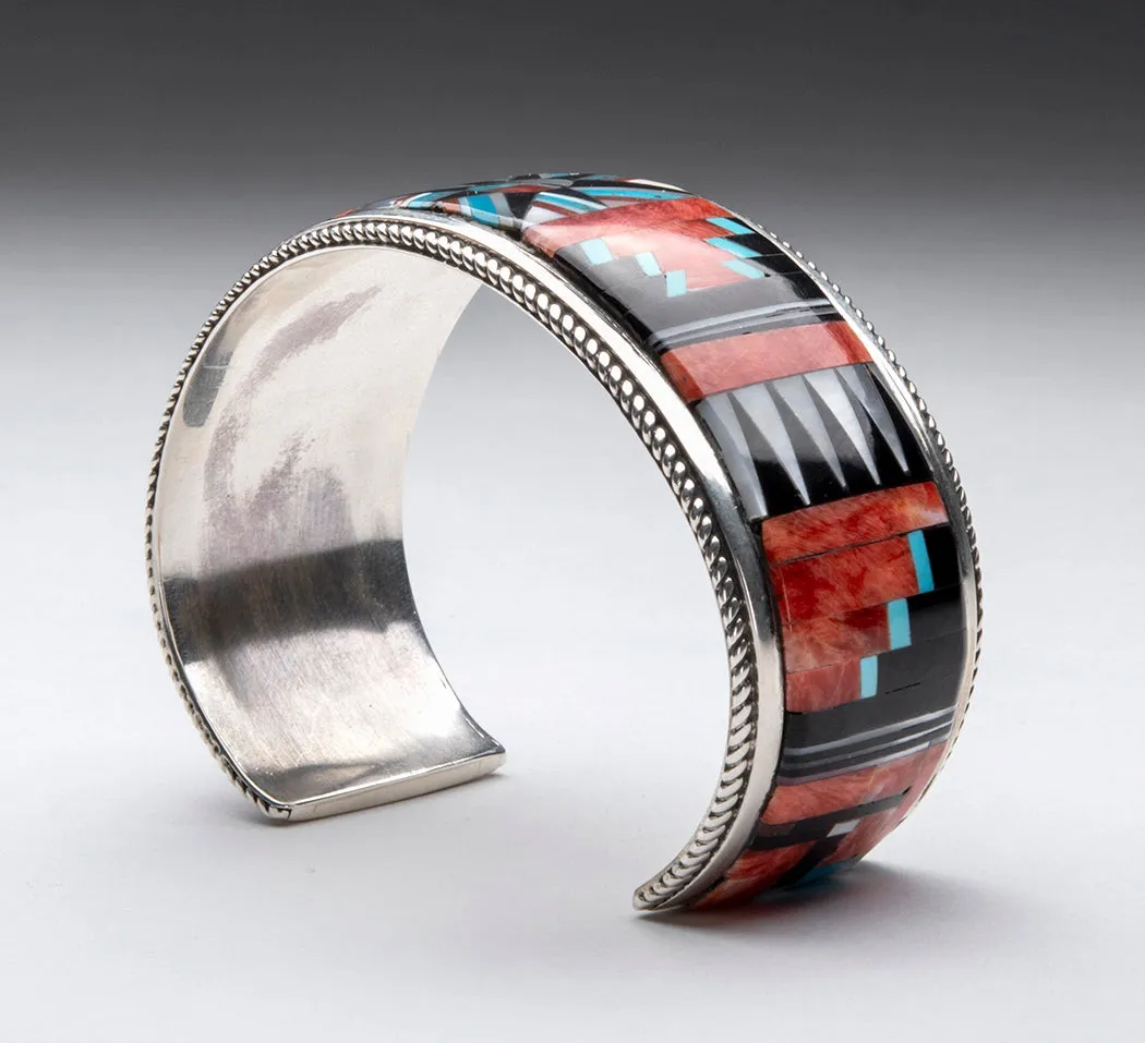 Inlaid Sunface & Raincloud With Lightning Cuff Bracelet