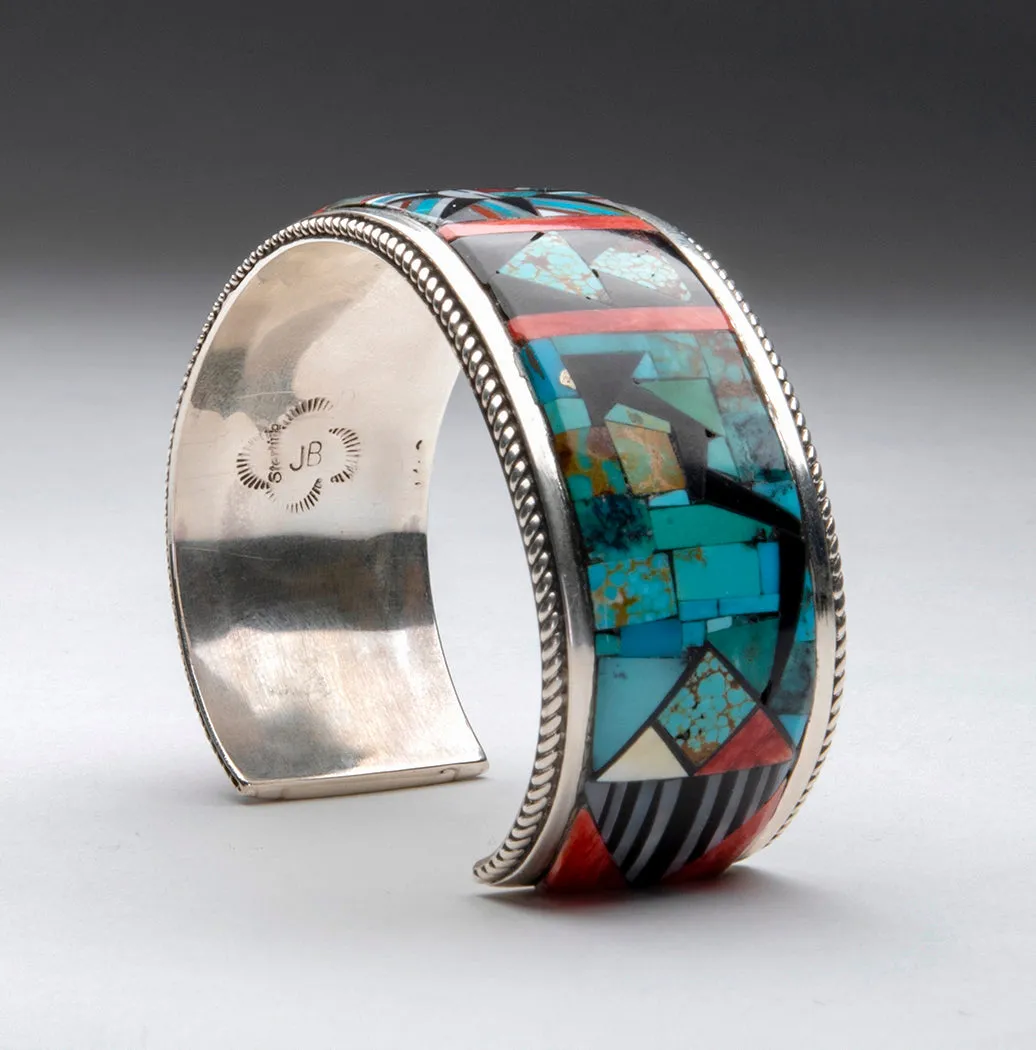 Inlaid Sunface & Raincloud With Lightning Cuff Bracelet