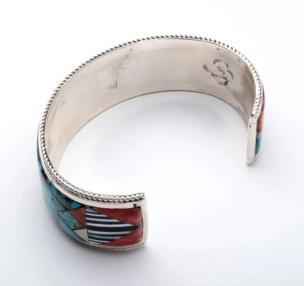 Inlaid Sunface & Raincloud With Lightning Cuff Bracelet