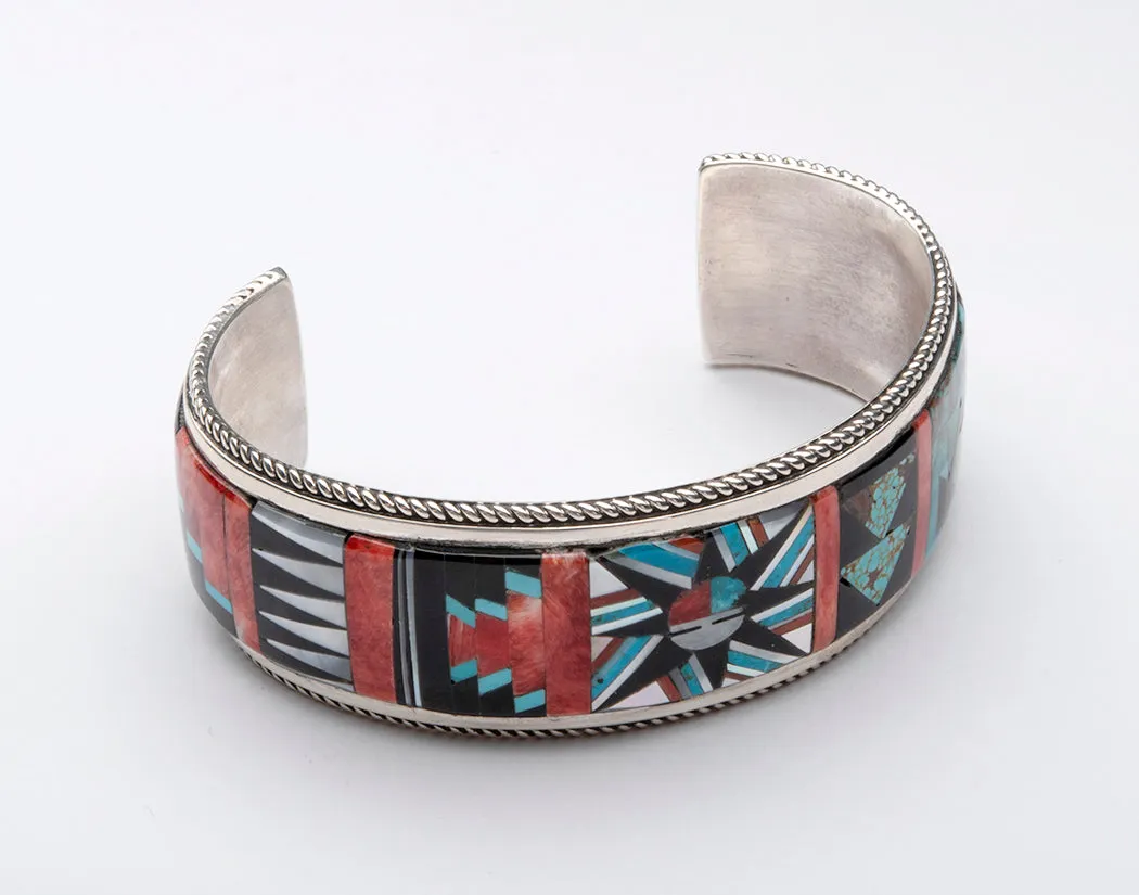 Inlaid Sunface & Raincloud With Lightning Cuff Bracelet