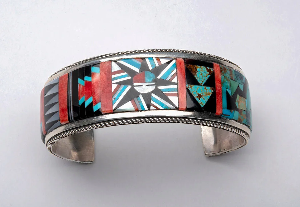 Inlaid Sunface & Raincloud With Lightning Cuff Bracelet