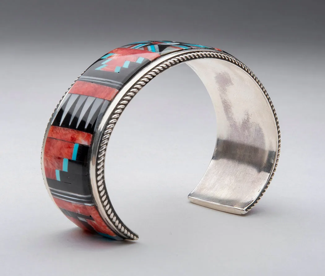 Inlaid Sunface & Raincloud With Lightning Cuff Bracelet