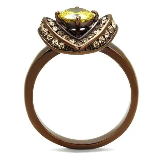 IP Coffee light Stainless Steel Ring with AAA Grade CZ in Topaz for Women Style TK2762